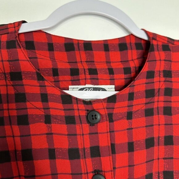 Vintage Clues Collection Shirtdress Plaid Long Sleeve Red Black Pockets - Picture 3 of 16